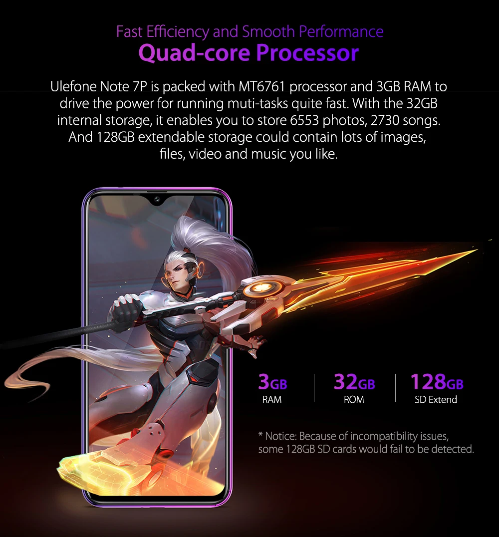 Ulefone Note 7P Smartphone Android 9.0 Quad Core 3500mAh 6.1 inch Waterdrop Screen 3GB+32GB Mobile phone