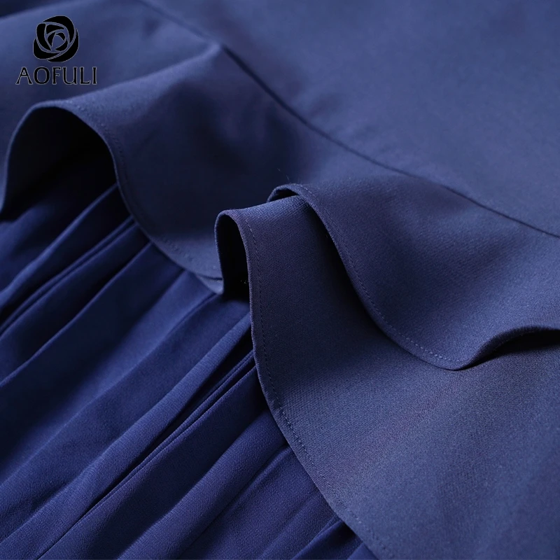 AOFULI L ~ 4XL 5XL синяя каскадная гофрированная юбка летняя однотонная Асимметричная