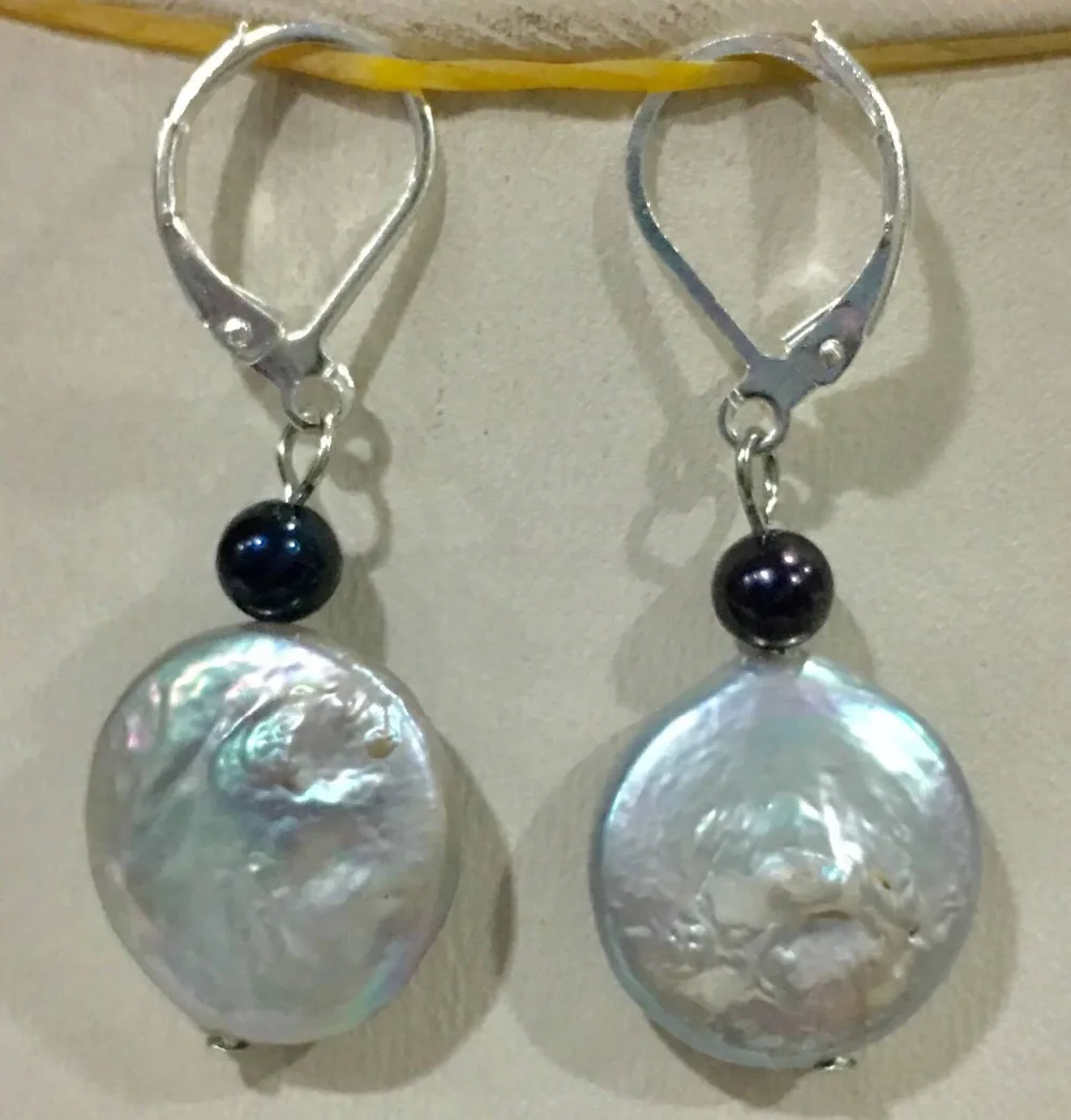 Огромный 14 15 мм монета серебро жемчуг и черный ожерелье + серьги Набор 18