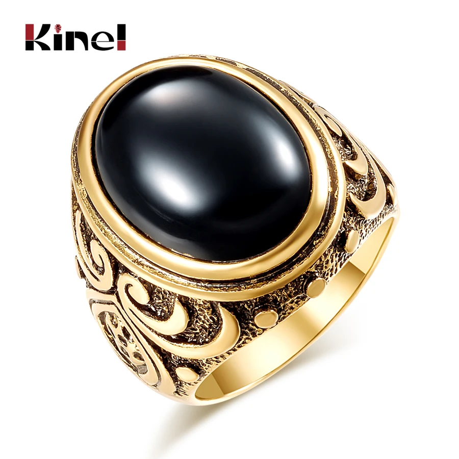 Модные античные золотые овальные кольца Kinel из натурального камня для женщин