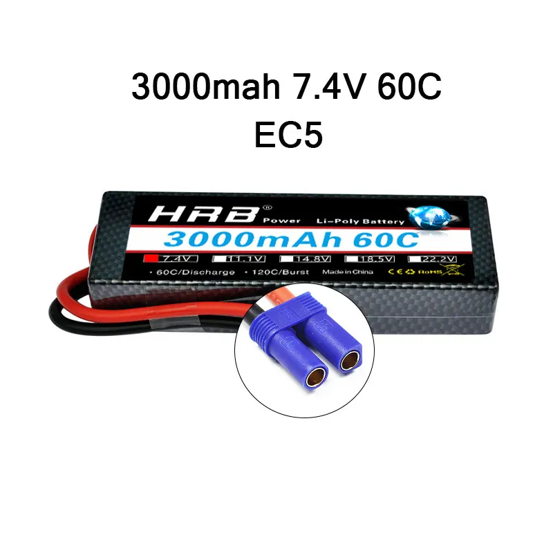 HRB 3000mAh Lipo 2S 7,4 V 3S 11,1 V 4S 14,8 V 5S аккумулятор 18,5 V 60C 120C XT60 Жесткий Чехол для радиоуправляемого автомобиля квадрокоптера вертолета самолета - Цвет: 2S 3000MAH 60C EC5