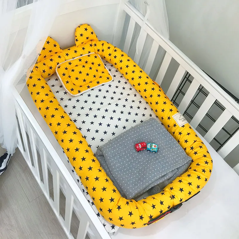 Yellow Star Детские спальные кроватки для новорожденных, мягкие хлопковые детские гнезда, люминесцентная кроватка-корзинка, кровать для путешествий, толстый матрас для колыбели - Цвет: Yellow Star