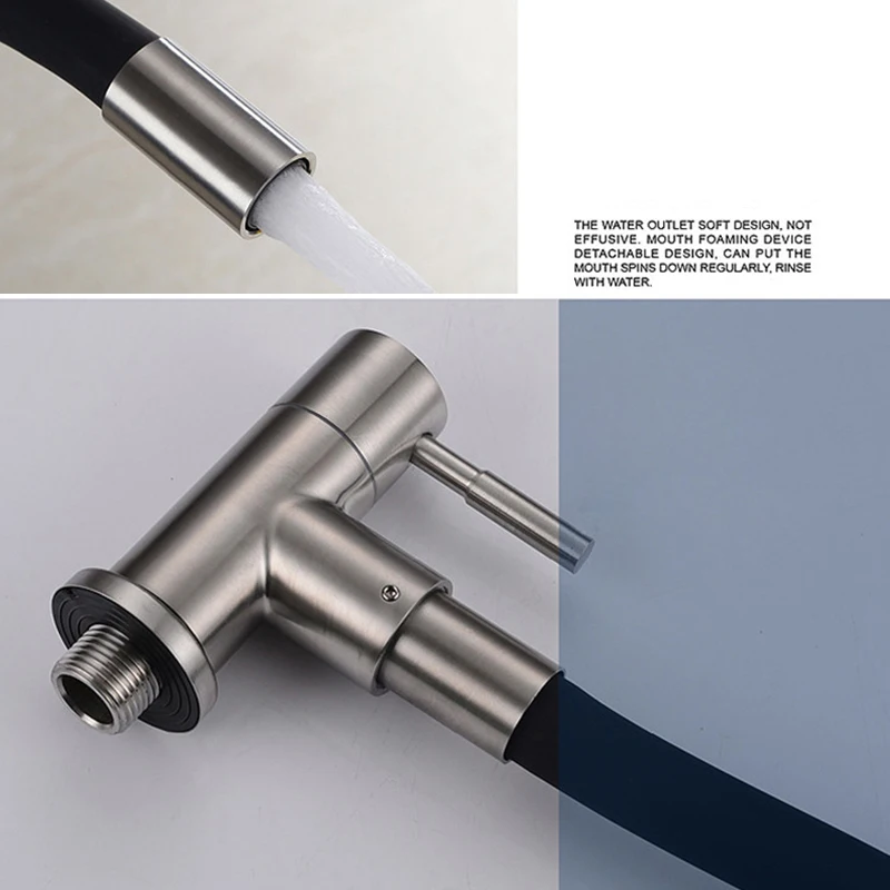 Кран для кухни с матовой поверхностью, настенный, из нержавеющей стали 304, с одной ручкой, холодный поворотный кран для воды, черный, 3 стиля.