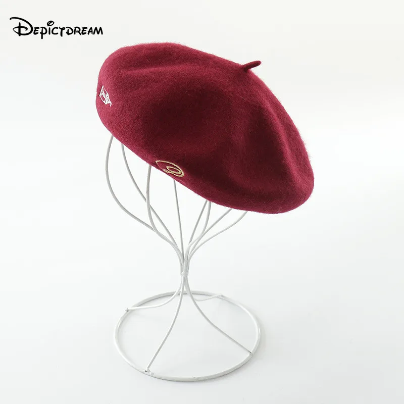 2017 мода вышивка теплая шерсть зима осень Для женщин берета Кепки для милая