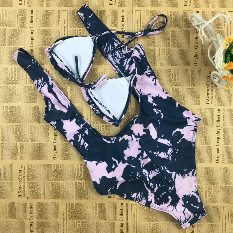 Купальник с принтом высокой талией фиолетовый | Спорт и развлечения