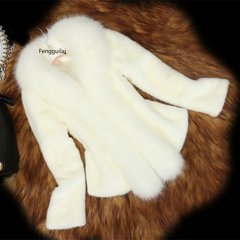 

women's imitation mink fur coat short design overcoat fur fox fur collar