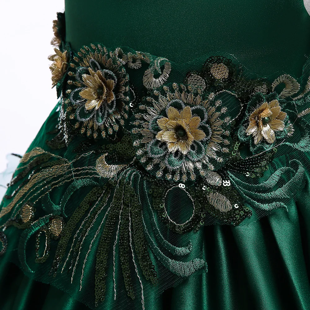 

Great A-line Dark Green Sation Elegant Children Clothing Kids Dresses For Girls Princess Wedding Gown