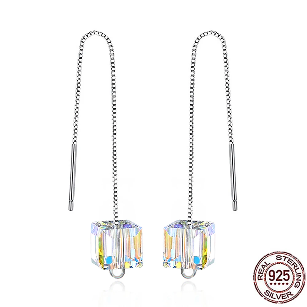 925 пробы Серебряные серьги Для женщин Кристаллические Серьги Fine Jewelry серебро