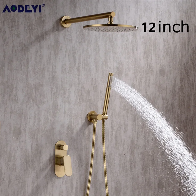

Твердый латунный набор для душа Rianfall, душевая головка, смеситель для душа, система, настенный смеситель для душа, набор воды, матовый золотой