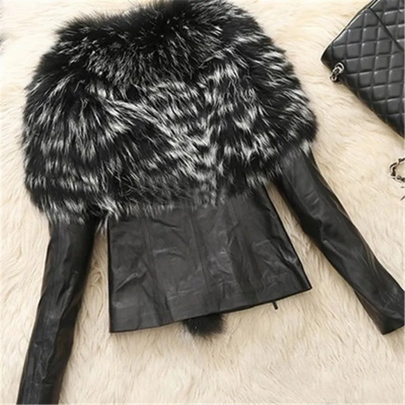 New Winter Big Size Women Faux Fur Streetwear Female Leather Jacket Slm Patchwork Fur Cardigan Large size Women Costumes J633