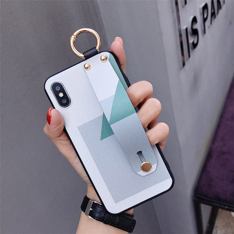 Темный стиль абстрактная графика плед чехол для телефона для iPhone XS XR XS Max X 6 7 8 Plus TPU мягкая задняя крышка с ремешком на запястье - Цвет: Черный