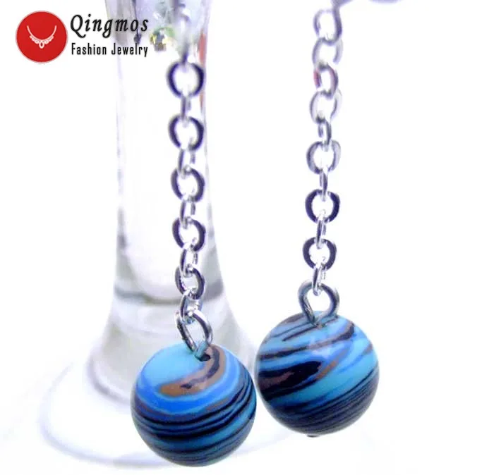 Qingmos Red Natural Agates Earrings for Women with 10mm Zebra Stripe Round Dangle Silver Earring Hook Jewelry Ear320 | Украшения и
