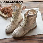 Новая Осенняя женская обувь 2020 г. Ботильоны на полой подошве летние короткие ботинки на шнуровке женские дышащие ботильоны кроше, Botas Mujer Zapatos