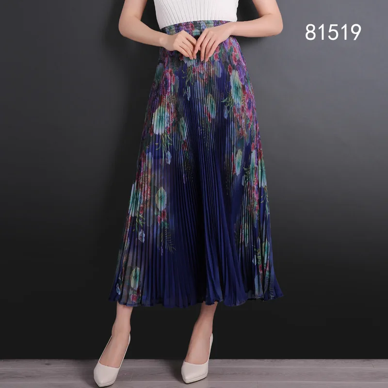 Женская шифоновая юбка с высокой талией плиссированная цветочным принтом 6