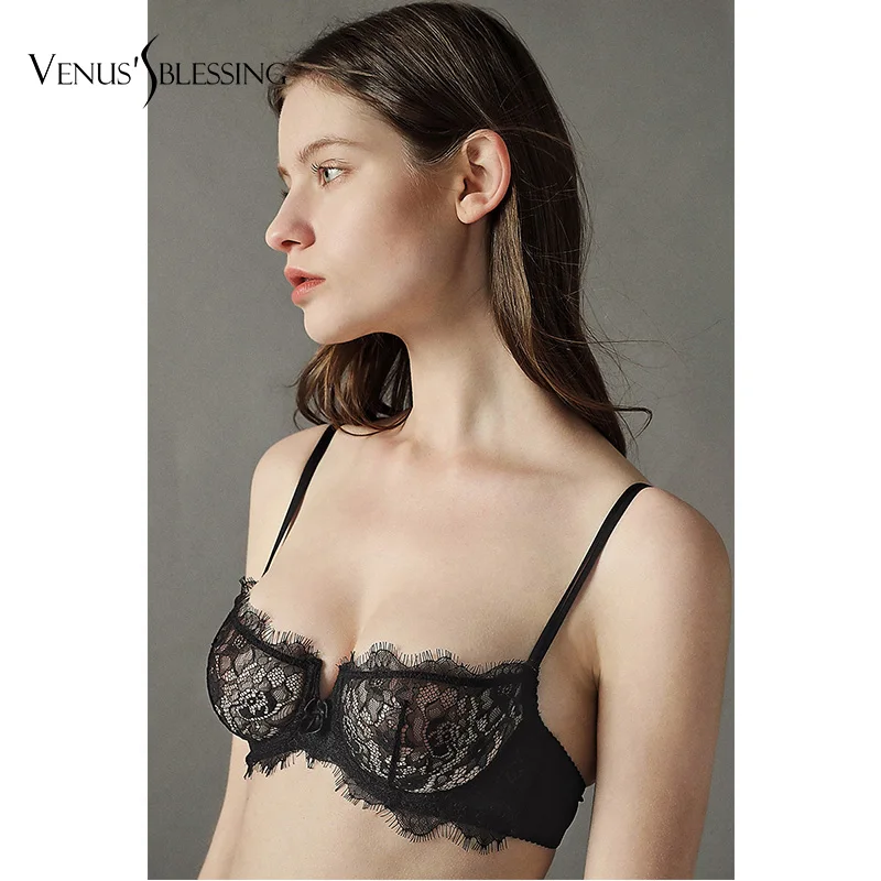 Женское кружевное нижнее белье прозрачный бюстгальтер пуш ап ультратонкое