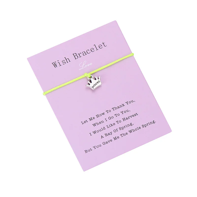 14 IYOE Wish Card, браслет с красной нитью для женщин и детей, корона принцессы, ручная плетеная веревка, Парные браслеты, семейные ювелирные изделия для дружбы - Окраска металла: 14