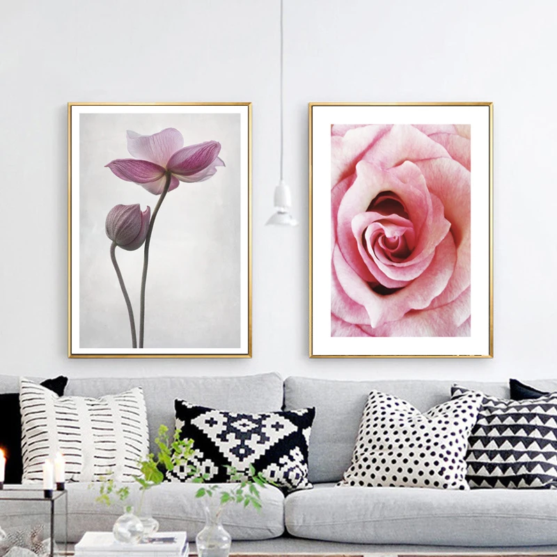 Рисунок Nordic Flower Poster Art Painting Pink Rose Plants Canvas Scandinavian Style Pictures Unframed on.