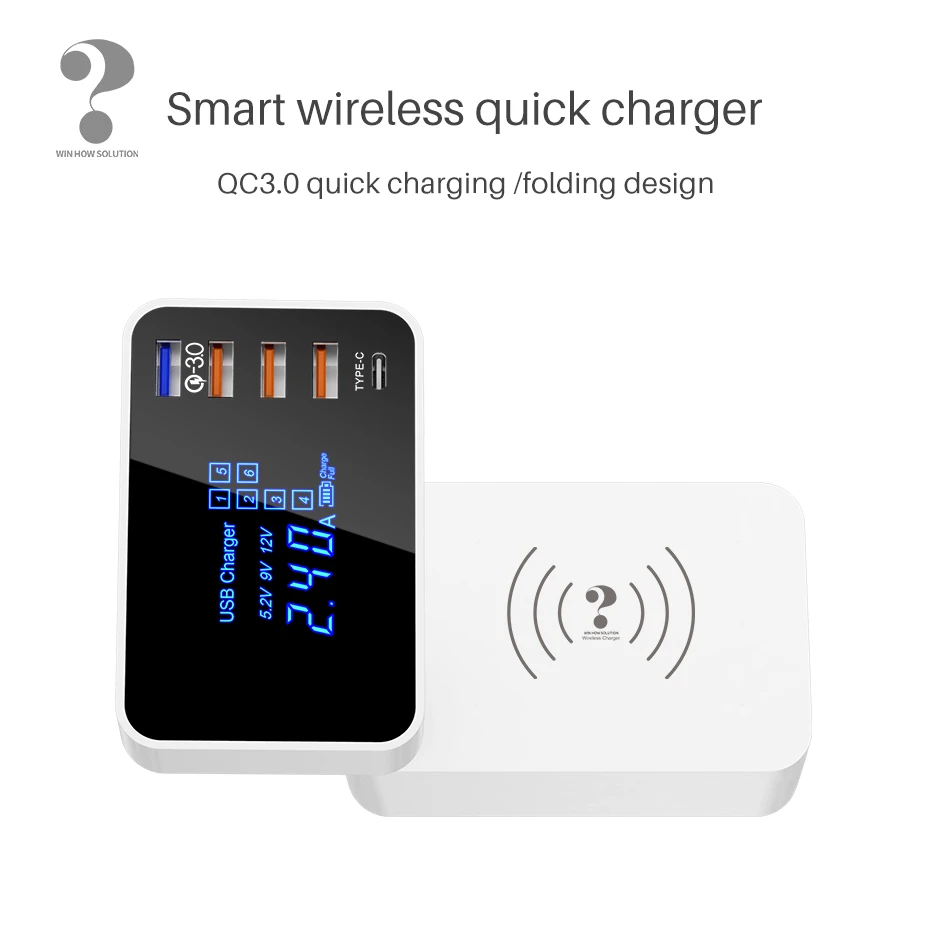 QI 10 Вт беспроводное usb зарядное устройство Быстрая зарядка 3,0 Led дисплей Тип C мульти смарт-концентратор зарядная станция адаптер для iphone ipad sumsung