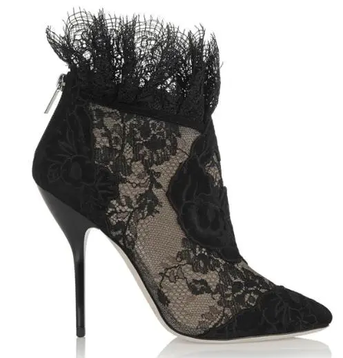 

Hot selling pointed toe lace embroidery high heel boots 2019 summer cutouts thin heels boots woman super high ankle boots