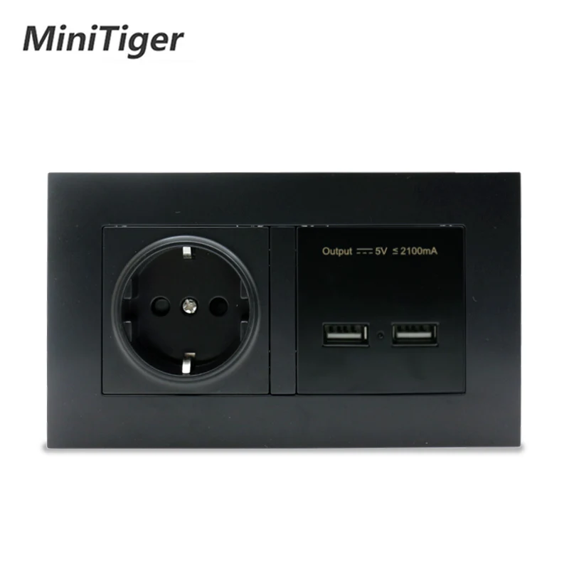 Настенная розетка Minitiger европейского стандарта электрическая с двойным USB умным