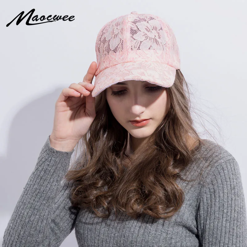 

Spring Autumn Pink Lace Bonnet Caps Women Fashion Lace Flower Embroidery Lace Breathable Snapback Baseball Hats Sun Caps 2018
