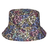 fashion summer harajuku flat bucket hats 3d printed mexican skull beach hat hip hop tartan cops women girls