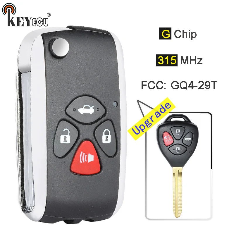 

KEYECU 315MHz G Chip GQ4-29T Upgraded Flip Folding 3+1 4 Button Remote Car Key Fob for Toyota Corolla Venza