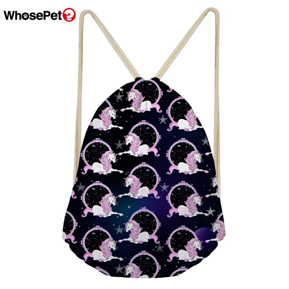 WHOSEPET мультяшный Единорог женские сумки на шнурке рюкзак женский Mochila Escolar Softback