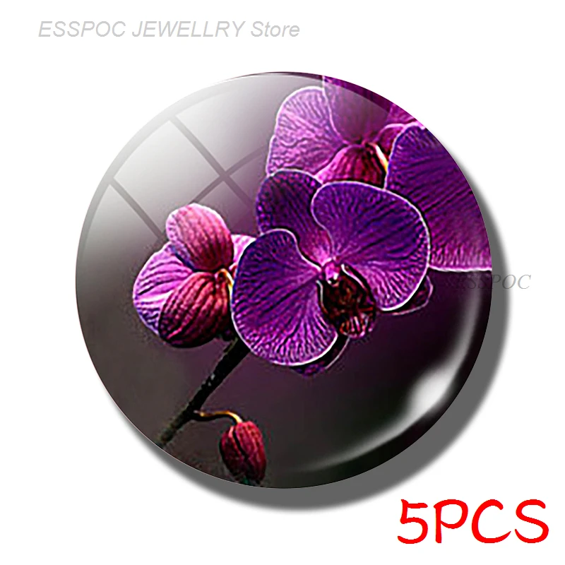 5PCS/SET Daisy Rose Sakura Simple Style Jewelry 25mm Glass Cabochon Poppy Flower Making Fashion Accessories Men Women Gifts | Украшения и