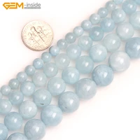 gem inside natural 6 12mm smooth round stone beads aquamarine color blue jades beads for jewelry making beads 15inch diy beads