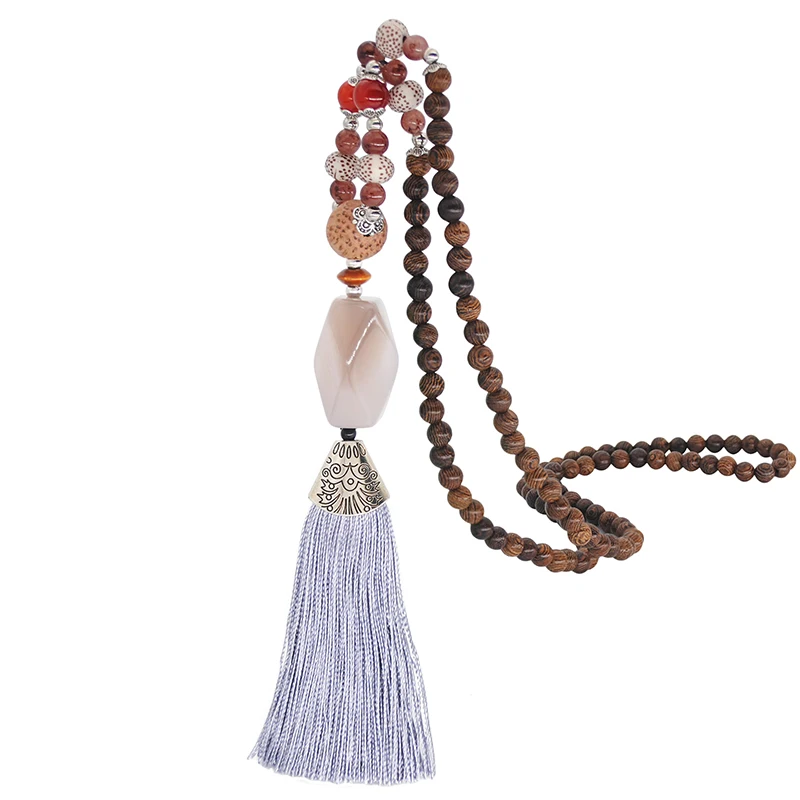 N2172GreyTassel Yumfeel, новинка, женское ювелирное ожерелье, ручной работы, деревянные бусины, натуральный камень, желтый, ожерелье с кисточкой, подарки - Окраска металла: N2172GreyTassel