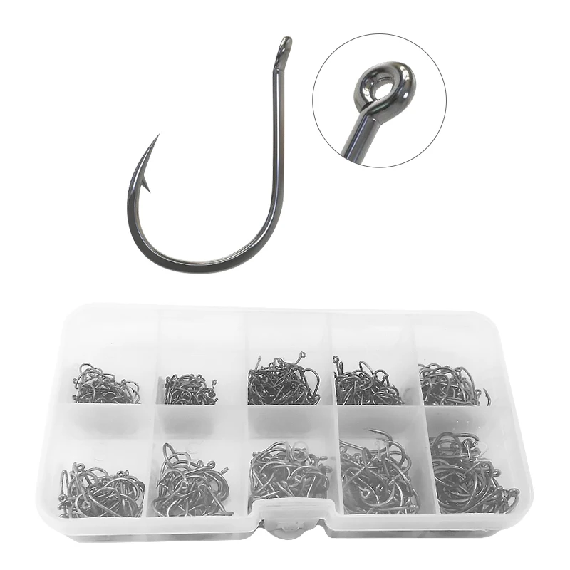 500Pcs Iseama Barbed Fishing Hooks Black Gold Lot Circle High Carbon Steel Sharpened Bait Tackle Strong Fishhook Box | Спорт и