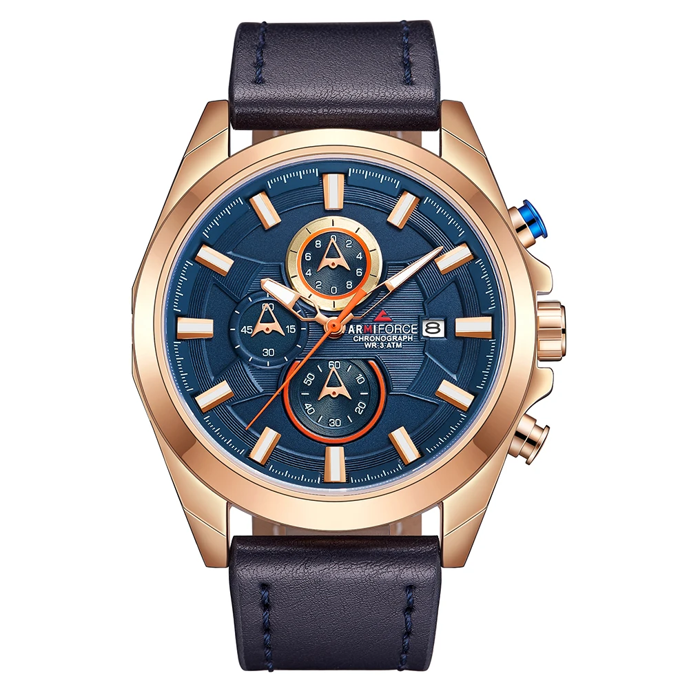 Хронограф Спортивные часы Мужские кварцевые наручные модные кожаные армейские