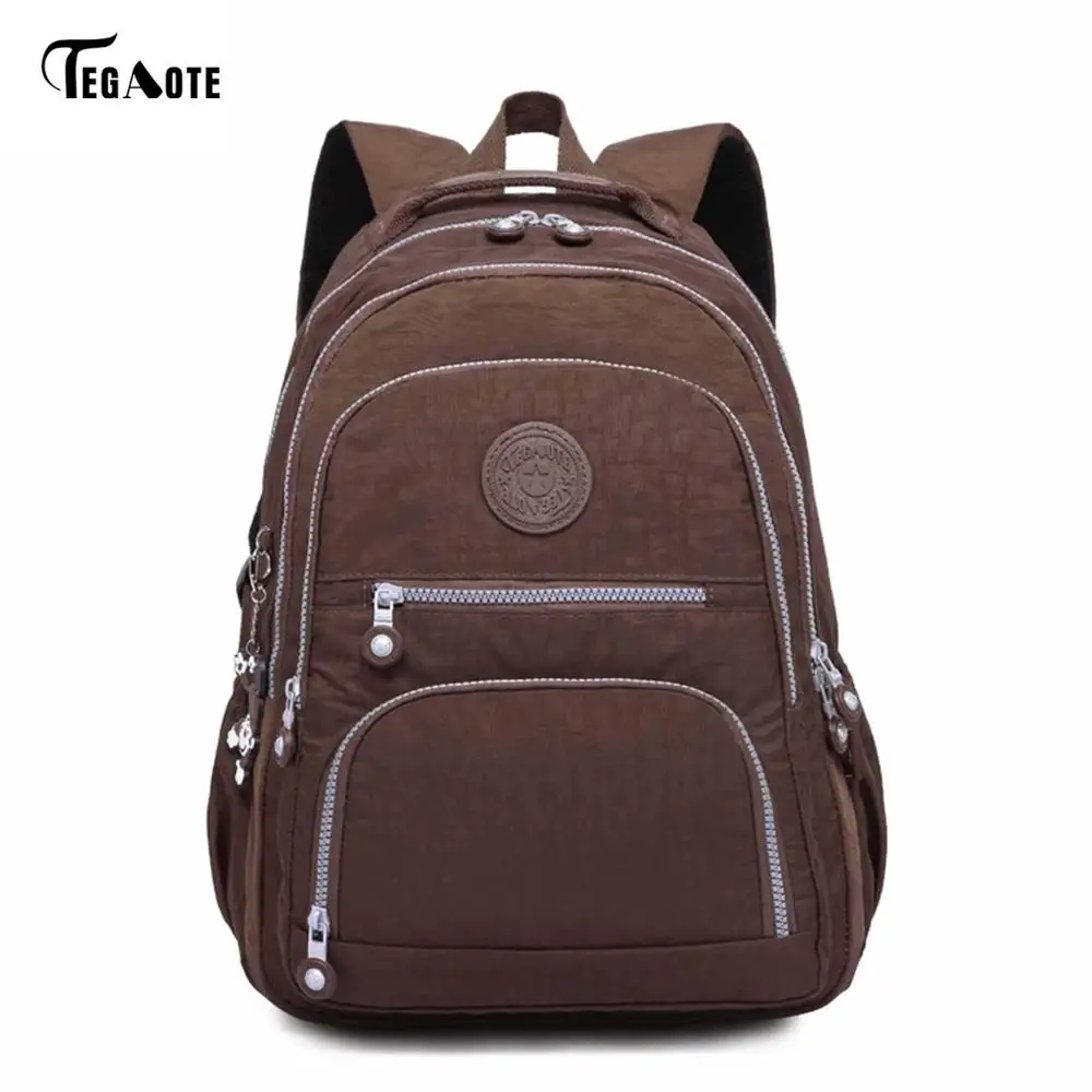 brown TEGAOTE, школьный рюкзак для девочек-подростков, Mochila Feminina, женские рюкзаки, нейлоновый водонепроницаемый повседневный рюкзак для ноутбука, женский рюкзак - Цвет: brown