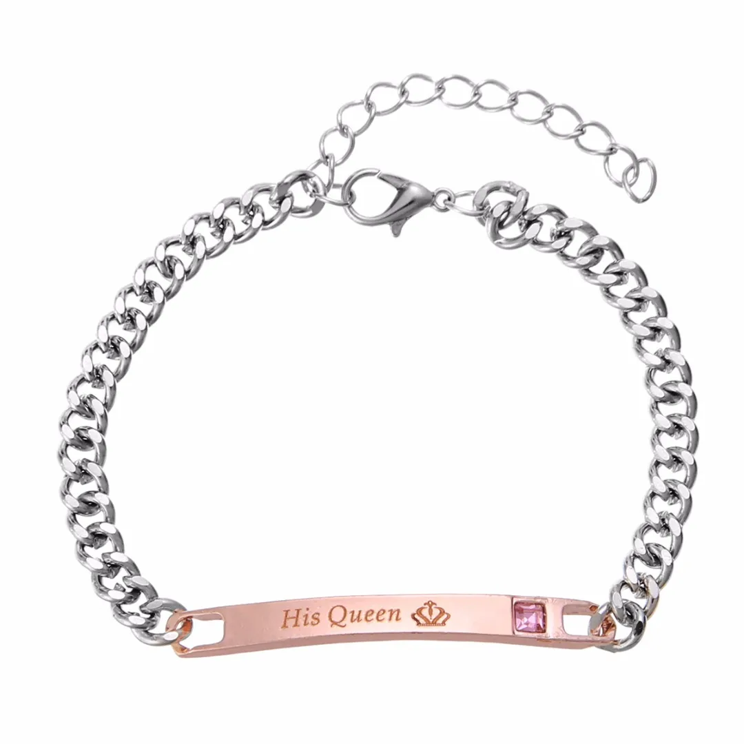 Браслет-цепочка для влюбленных, pulseira feminina, модный резной браслет "ее король его королева", браслеты с подвесками, браслеты для женщин и мужчин, ювелирные изделия