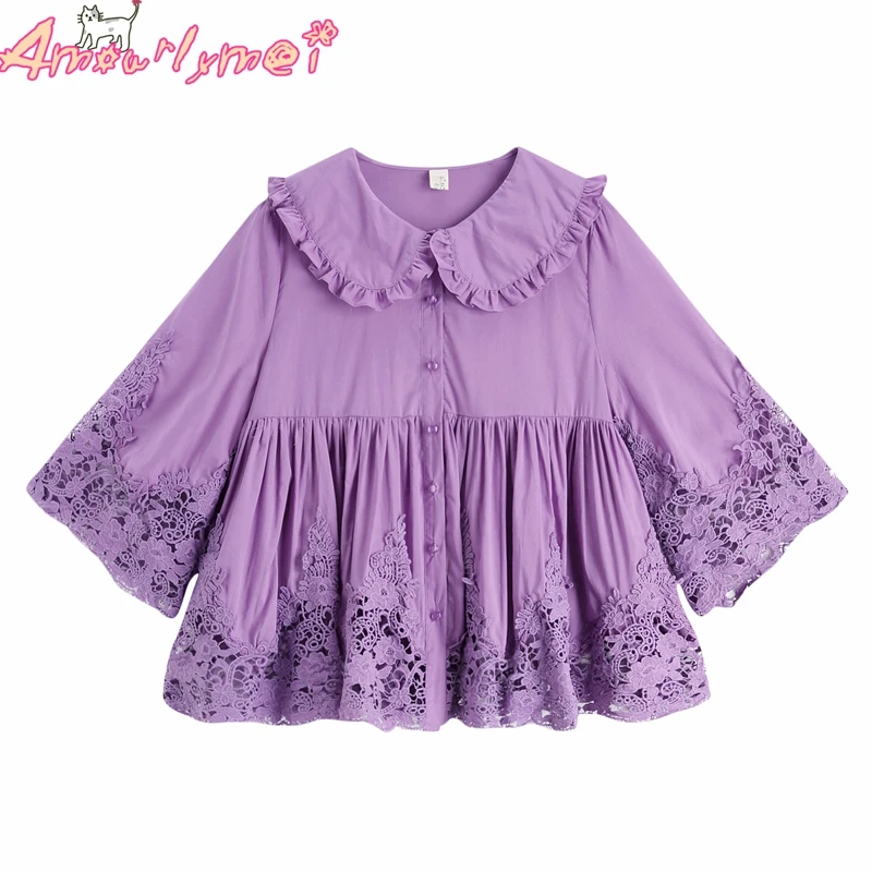 Женская летняя рубашка в стиле японской Девушки Мори милая свободная кружевная