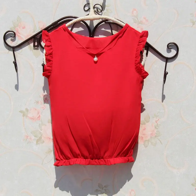 2017 летняя блузка для маленьких девочек-подростков детские шифоновые топы без