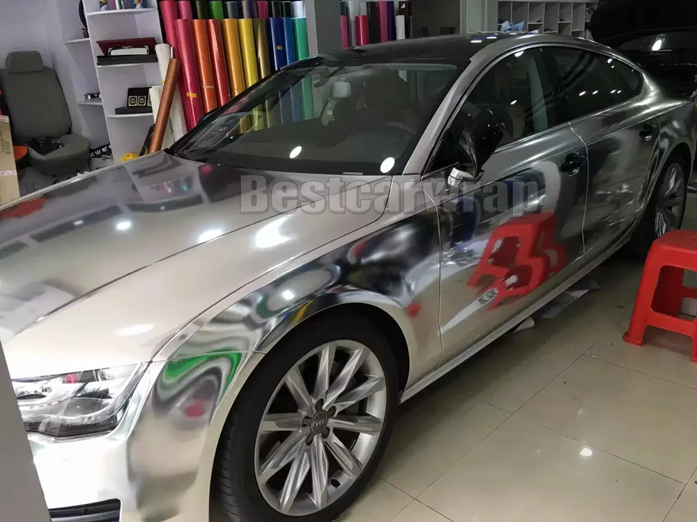 PROTWRAPS Silver Chrome Car Wrap Vinyl high stretchable With Air Bubble Free Vehicle Covering Fleixble foil 1.52*20M |