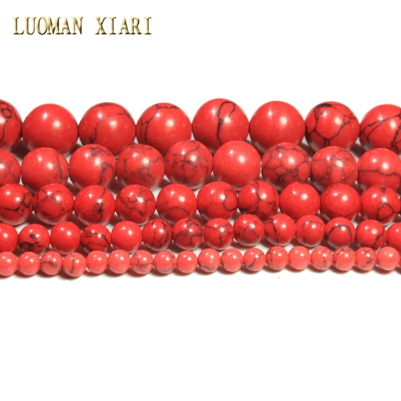 Red Turquoise Натуральные Агаты нефрита розовые кварцевые кристаллы аметиста круглые каменные бусины для самостоятельного изготовления ювелирных изделий ожерелье браслет 4-12 мм - Цвет: Red Turquoise