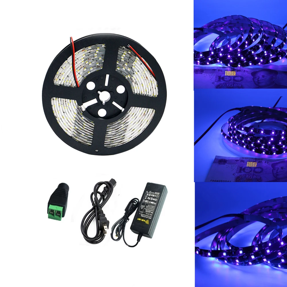 5 м ультрафиолетовая Светодиодная лента 12В черная лампа SMD 5050 60leds/m печатная плата