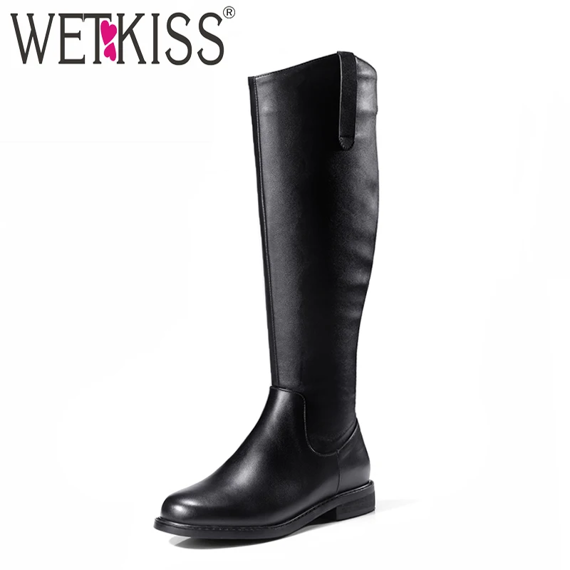 Женские рыцарские сапоги WETKISS до колена из натуральной кожи на квадратном