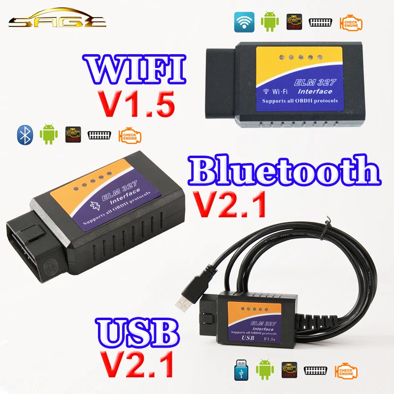 Viecar USB Bluetooth wifi ELM327 OBD2/OBDII ELM 327 V1.5/V2.1 для Android IOS автоматический диагностический сканер