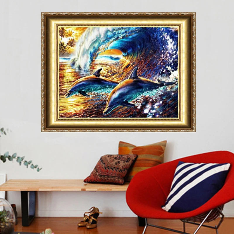 Дельфины грубая морская Diy Алмазная картина 40*30 см декоративная ручной работы