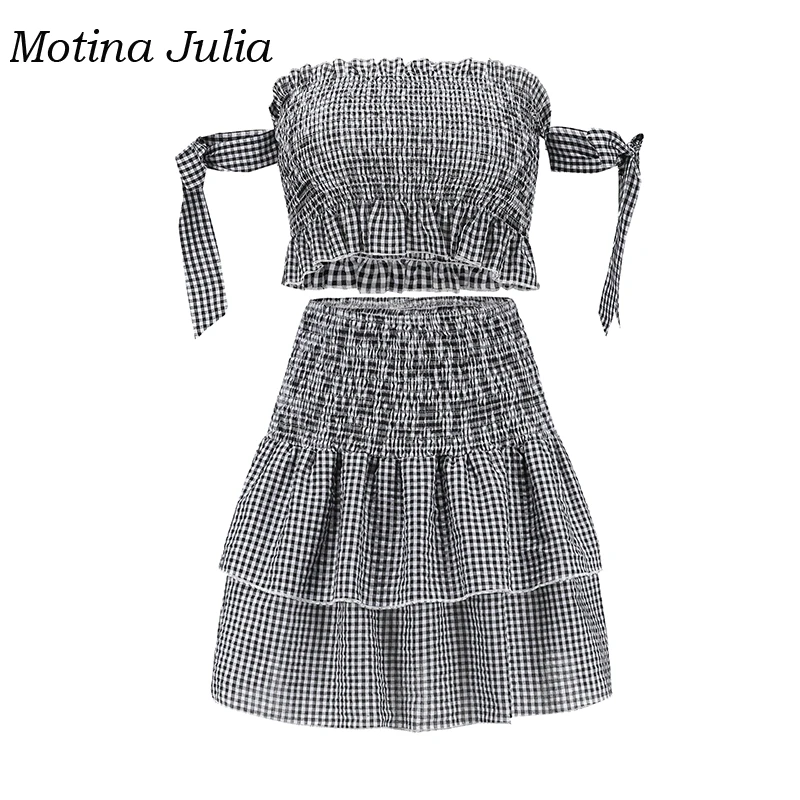 Motina Julia Винтаж Платье с принтом в клетку для женщин из двух частей платье
