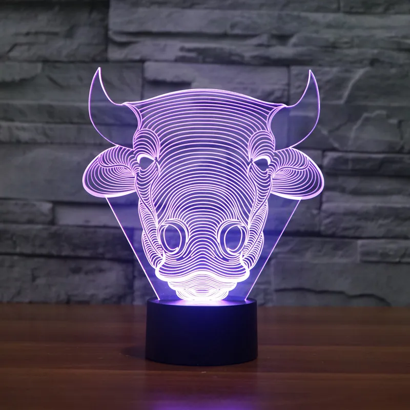 Новый креативный мультяшный бык ночник и лампа 3D LED акриловая цветная