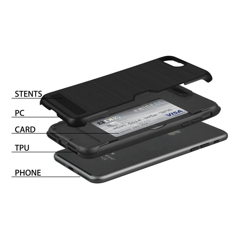 Luxury Cover For Iphone 7 7Plus Case With Card Pocket Kickstand 8 Plus PC TPU 2IN 1 6 6S Phone Cases | Мобильные телефоны и