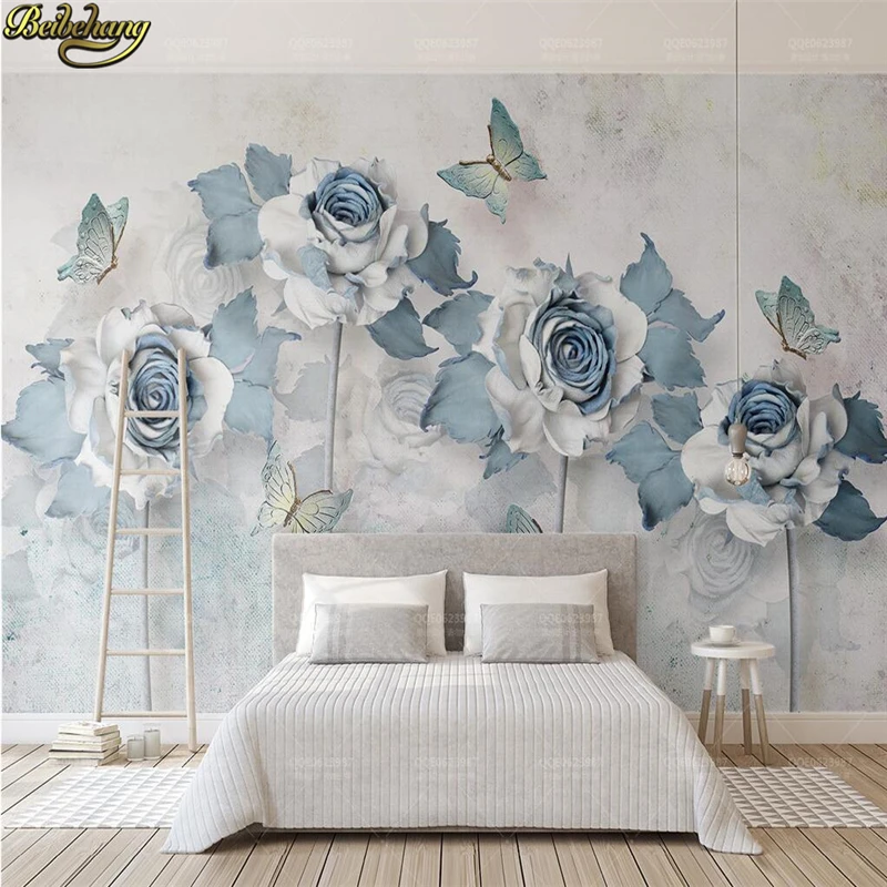 beibehang papel de parede 3d Retro blue rose photo 3D wallpaper Custom landscape wall paper for 3 D bedroom living room | Обустройство