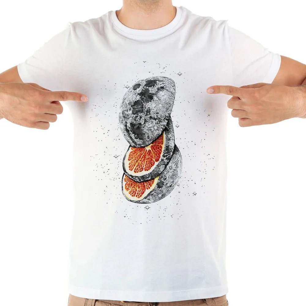 

JOLLYPEACH BRAND creative orange moon funny tshirt men new white short sleeve casual homme cool t shirt