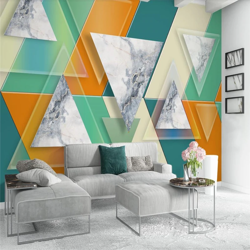 

beibehang 3D three-dimensional triangular glass marble mosaic TV background wall custom large mural green wallpaper mural