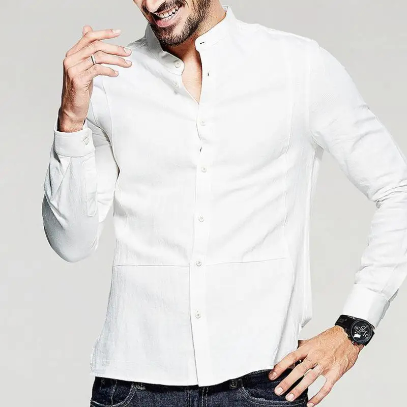 

Spring Fall Casual Mens White Navy Full Sleeve Cardigan Linen Blouse Shirt , Male 3XL XXL Slim Single Breasted Blouses Shirts